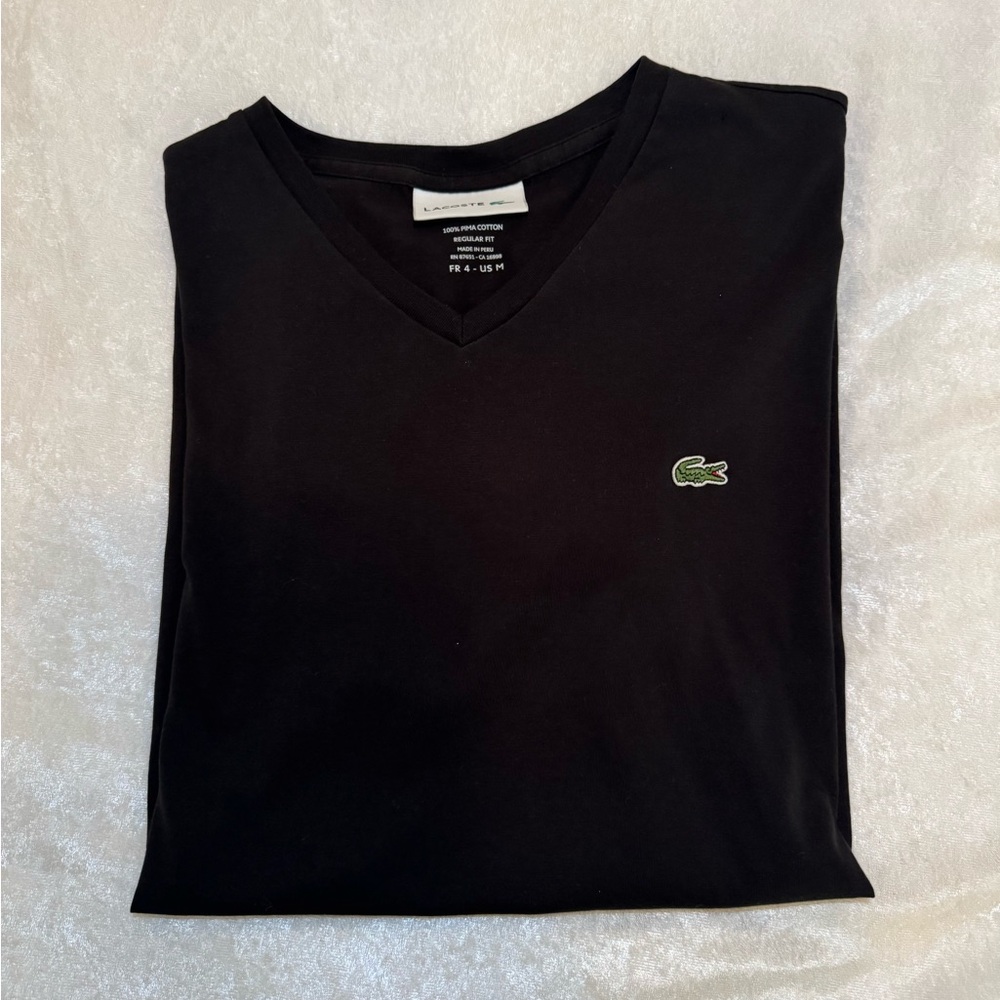 Lacoste Charcoal V-Neck Tee size M